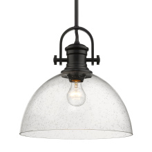 Golden 3118-L BLK-SD - Yep by Golden Lighting Hines 1-light 14in Pendant in Matte Black and Seeded Glass